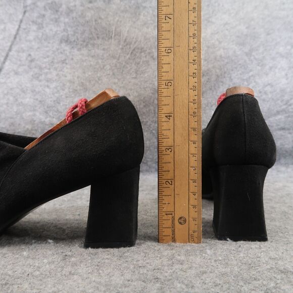 Stuart Weitzman Shoe Women 7.5 Pump Block Heel Slip On Classic Leather Black 90s - Picture 5 of 16